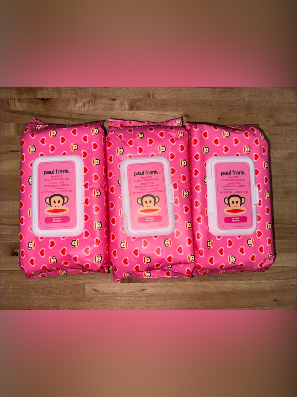 Paul Frank Pink Heart-Print Cleansing Makeup Remover Wipes - 3 Pack